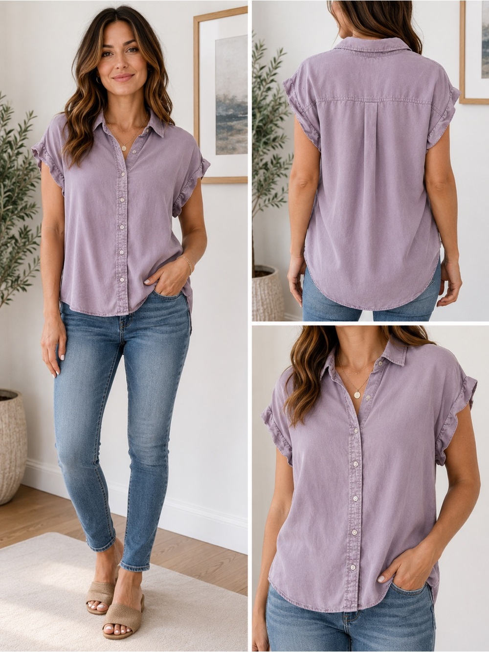 Tilley Lilac 100% Tencel Button Front Blouse Size Small Soft Lyocell Top
